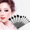 Mini Travel Makeup Brush Set-10pcs Soft Nylon Bristle Blush Loose Powder Eyeshadow Black Silver Makeup Brush Set