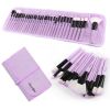 32 professional makeup brush set; facial eye shadow eyeliner foundation blush lip powder liquid cream blending brush (purple)