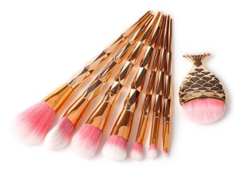 8 Pc Exotic Beauty Enhancer Cosmetic Brush Set (Color: Gold)